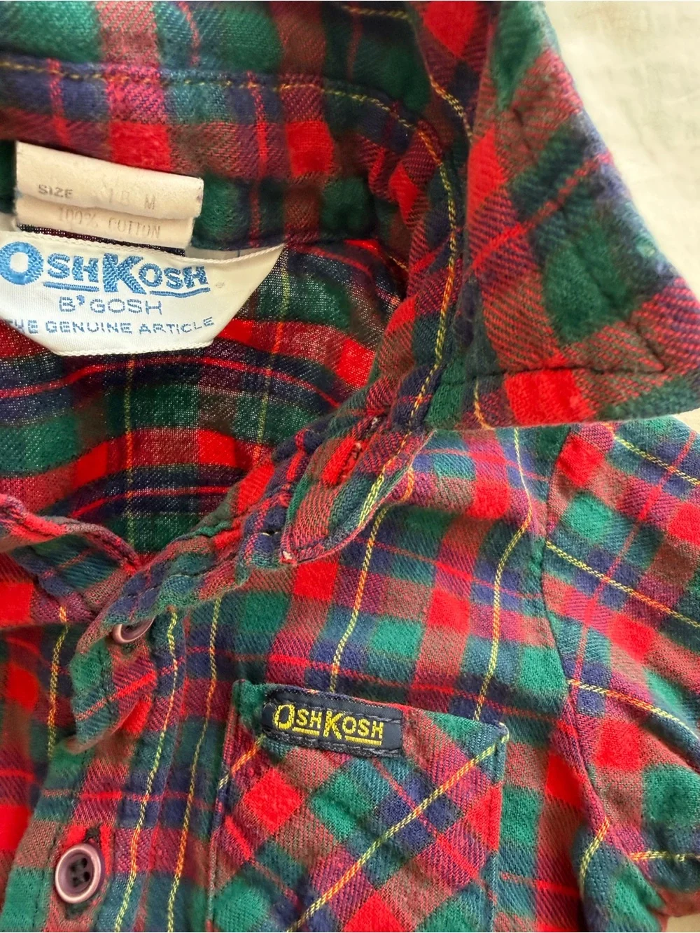 Vintage Oshkosh B’gosh Shirt Button Down 100% Cotton Children's Plaid Flannel